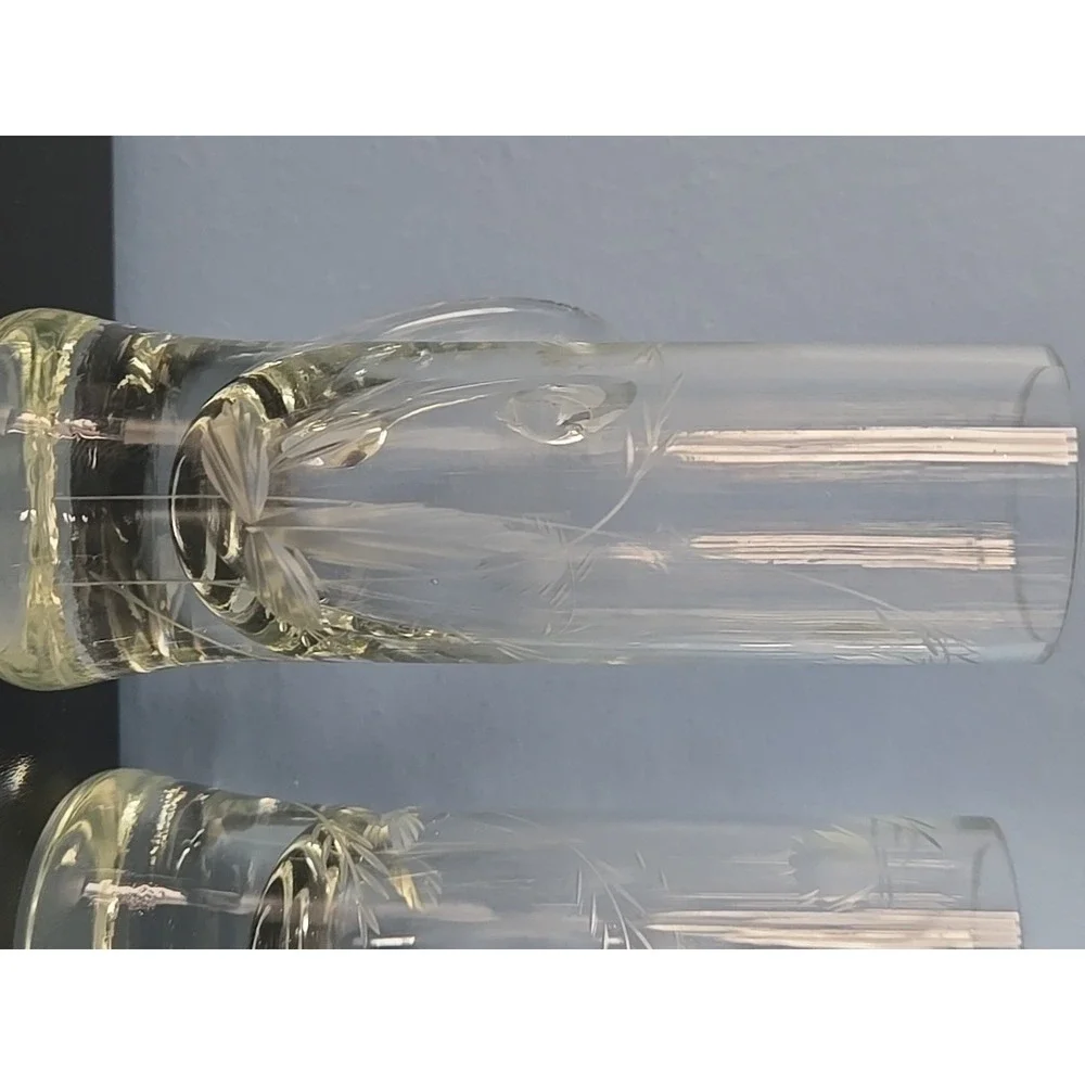 4 Vintage Etched Wheat Glass Handled Cordial‎ Liqueur Aperitif Shot Glasses